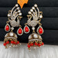 Peacock AD Color Stone Victorian Jhumki Earings - Coral