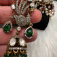 Peacock AD Color Stone Victorian Jhumki Earings - Green