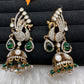 Peacock AD Color Stone Victorian Jhumki Earings - Green