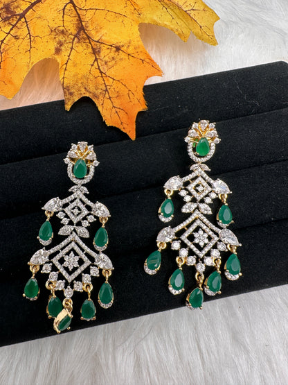 AD Color Stone Earrings - Green