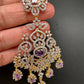 AD Color Stone Statement Earrings - Purple