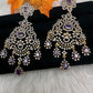 AD Color Stone Statement Earrings - Purple