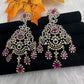 AD Color Stone Statement Earrings - Red
