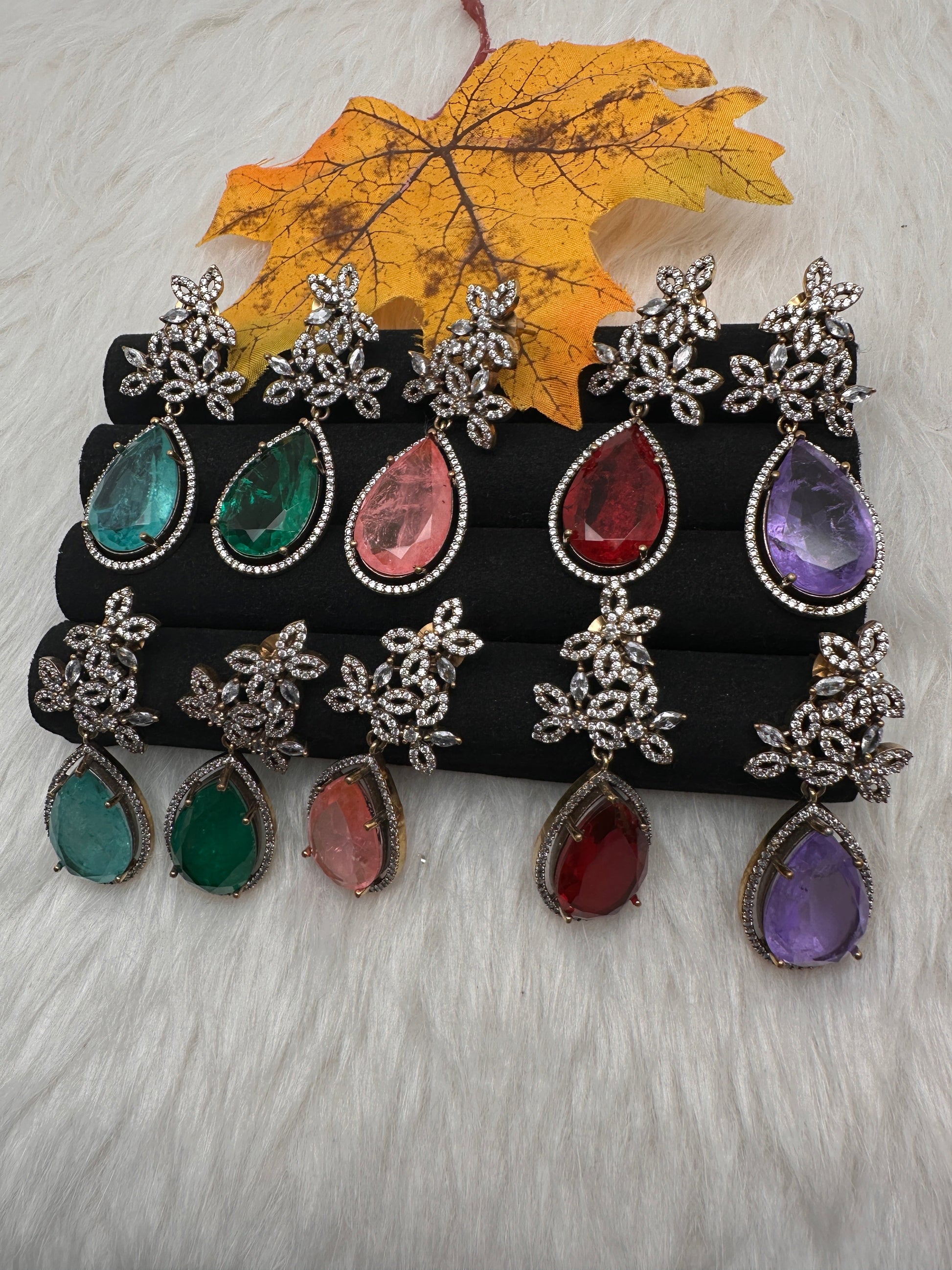 AD Doublet Color Stone Statement Earrings - Green