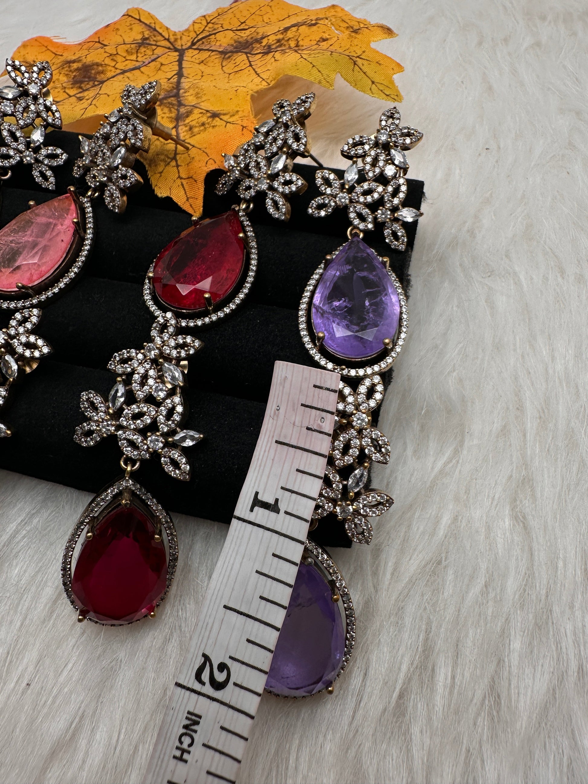 AD Doublet Color Stone Statement Earrings - Green