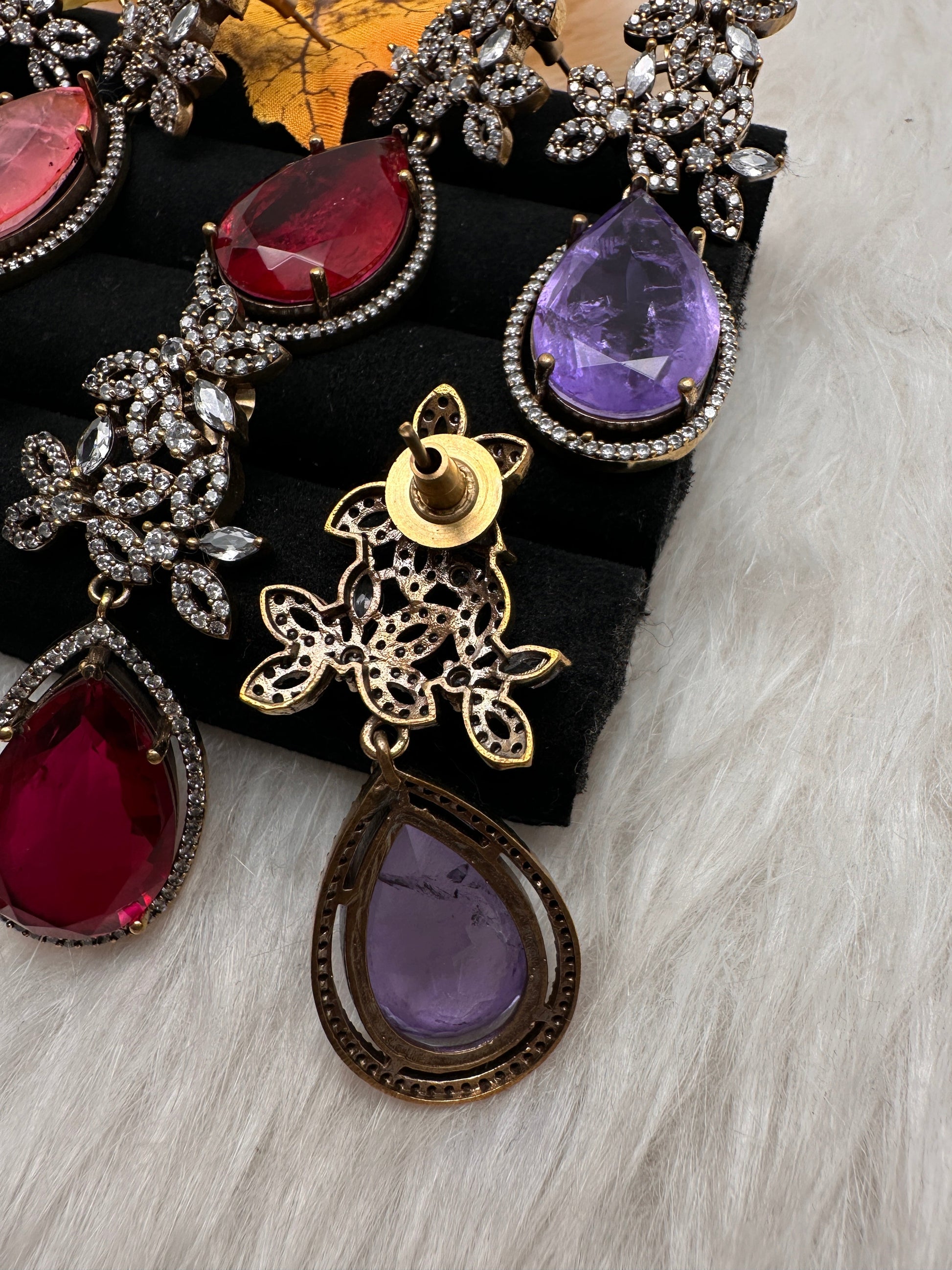 AD Doublet Color Stone Statement Earrings - Green