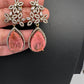 AD Doublet Color Stone Statement Earrings - Pink