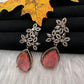 AD Doublet Color Stone Statement Earrings - Pink