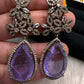 AD Doublet Color Stone Statement Earrings - Purple