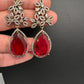 AD Doublet Color Stone Statement Earrings - Red
