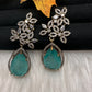 AD Doublet Color Stone Statement Earrings - TealGreen