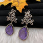 AD Doublet Color Stone Statement Earrings - Purple