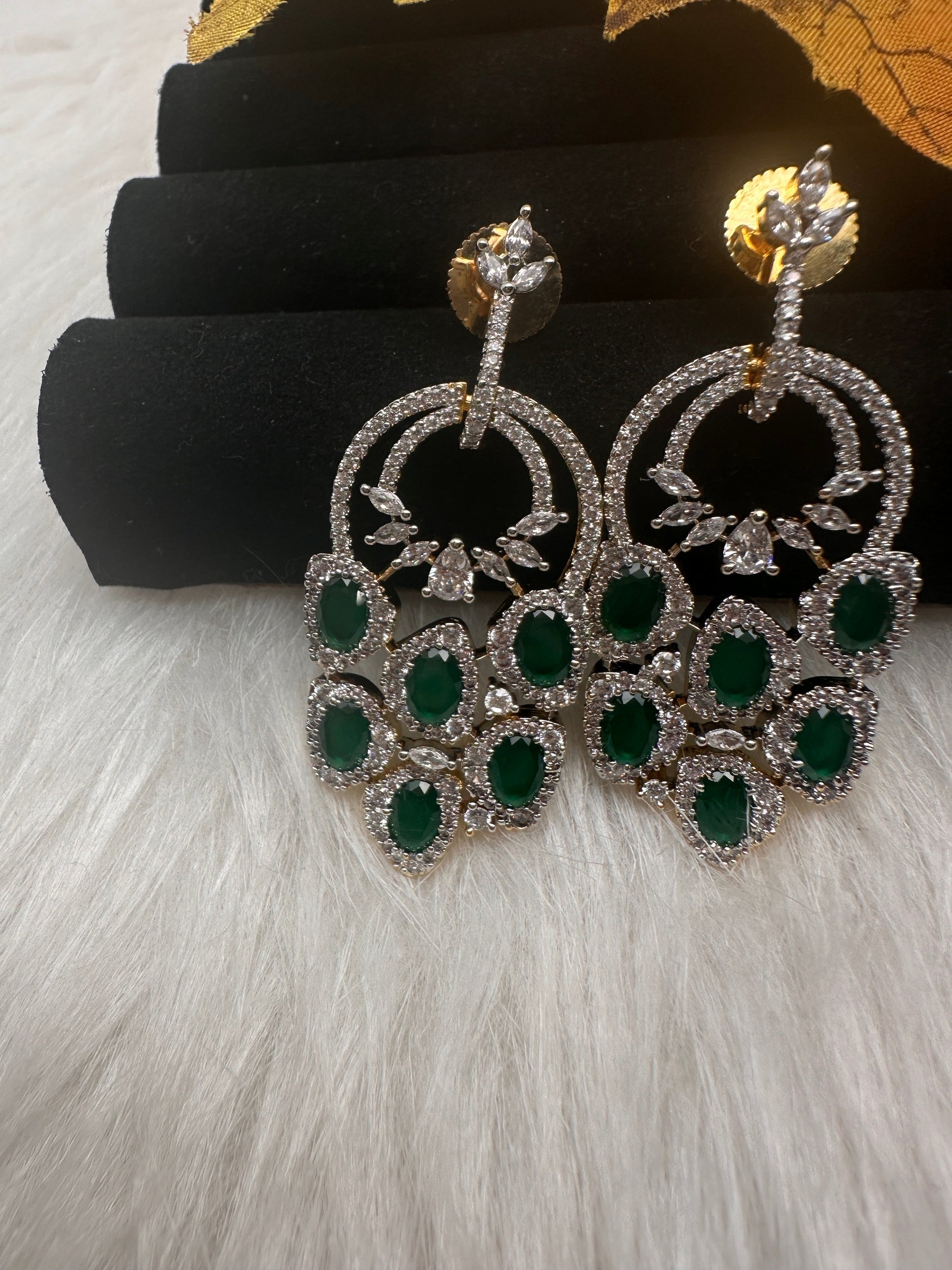 AD  Color Stone Statement Earrings - Green