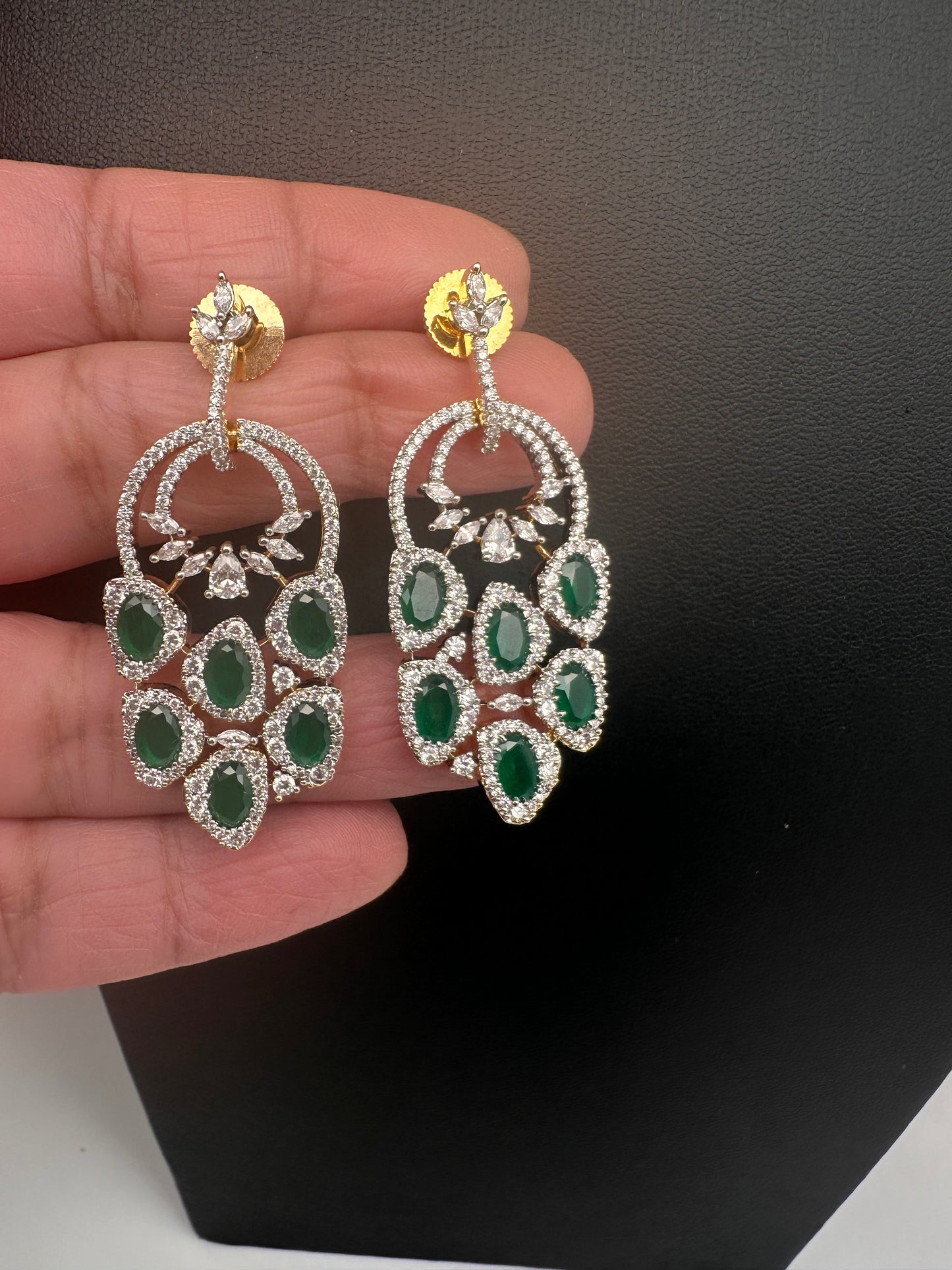 AD  Color Stone Statement Earrings - Green
