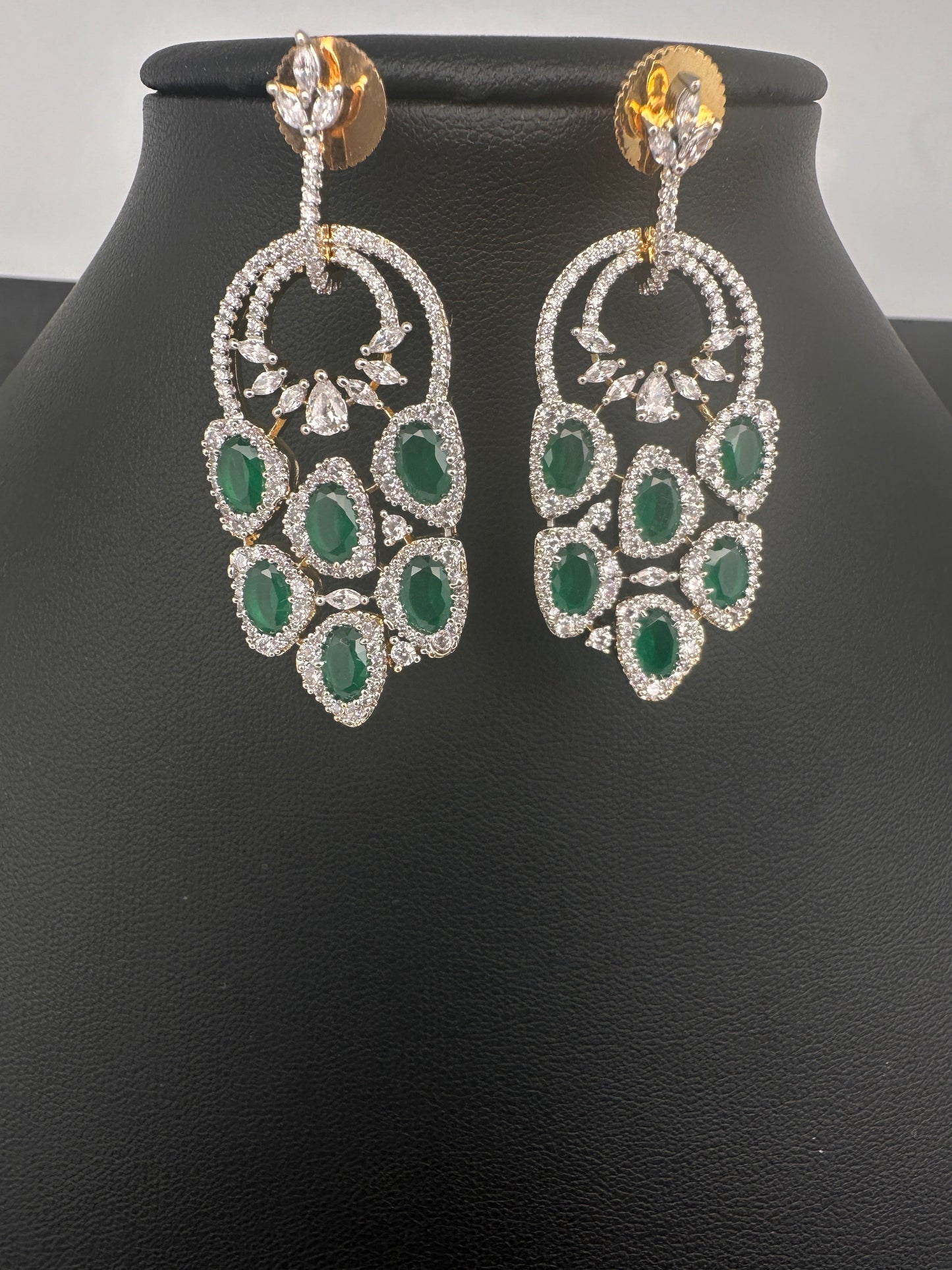 AD  Color Stone Statement Earrings - Green