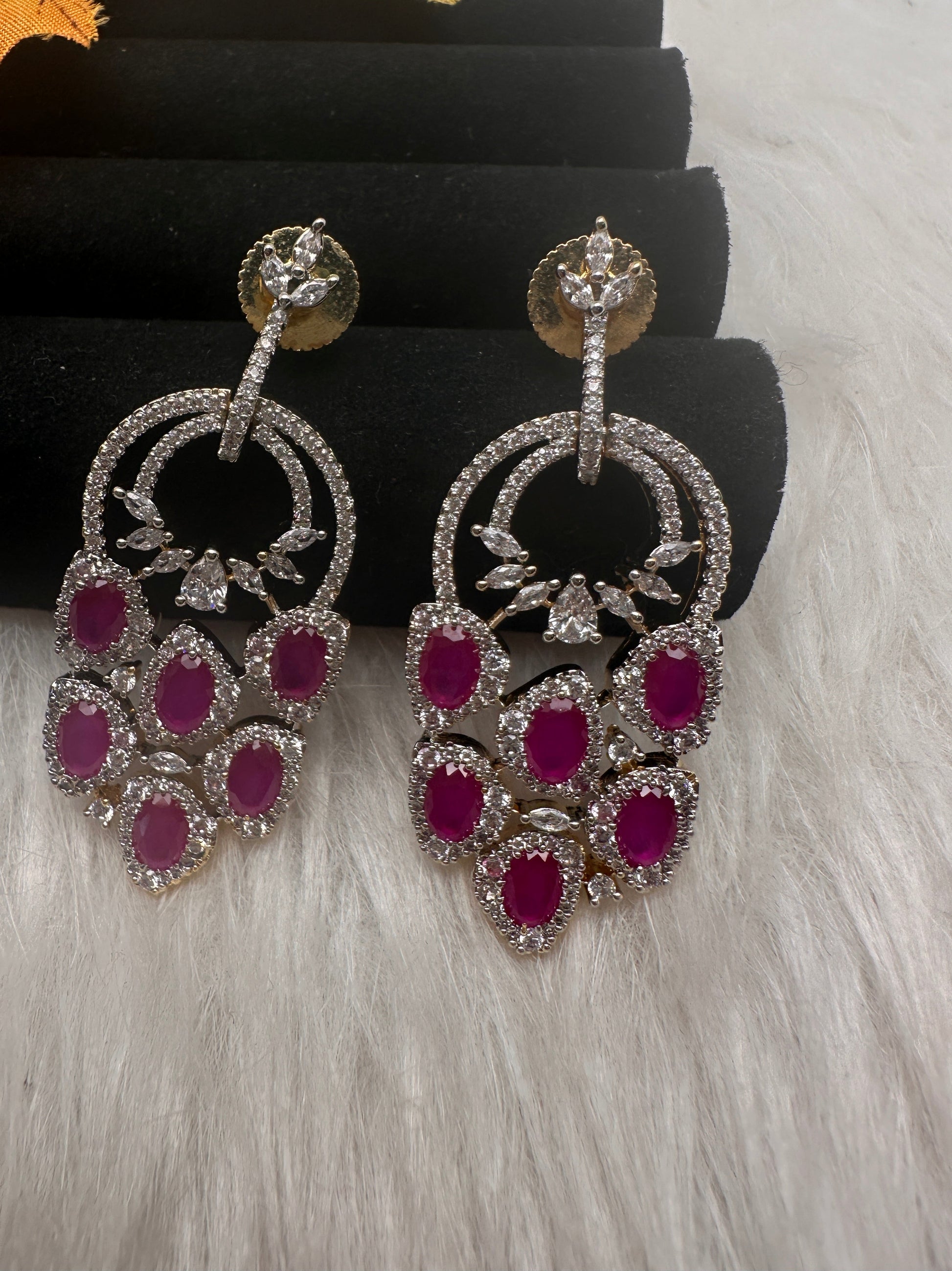 AD  Color Stone Statement Earrings - Red