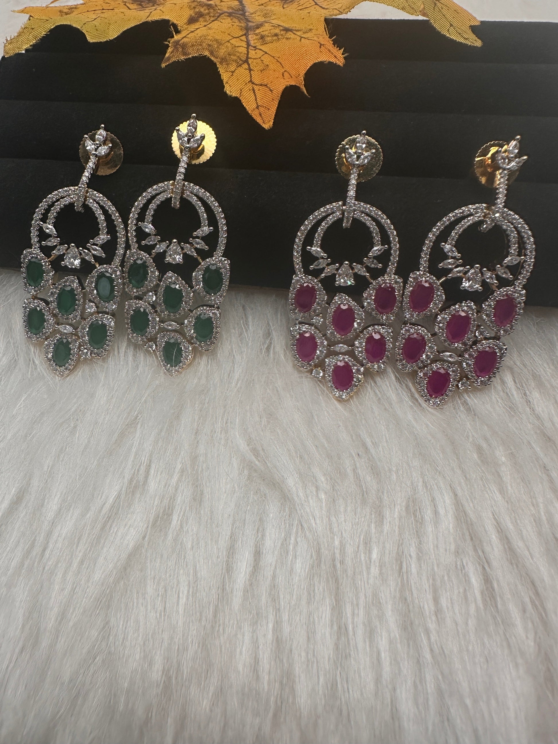 AD  Color Stone Statement Earrings - Red