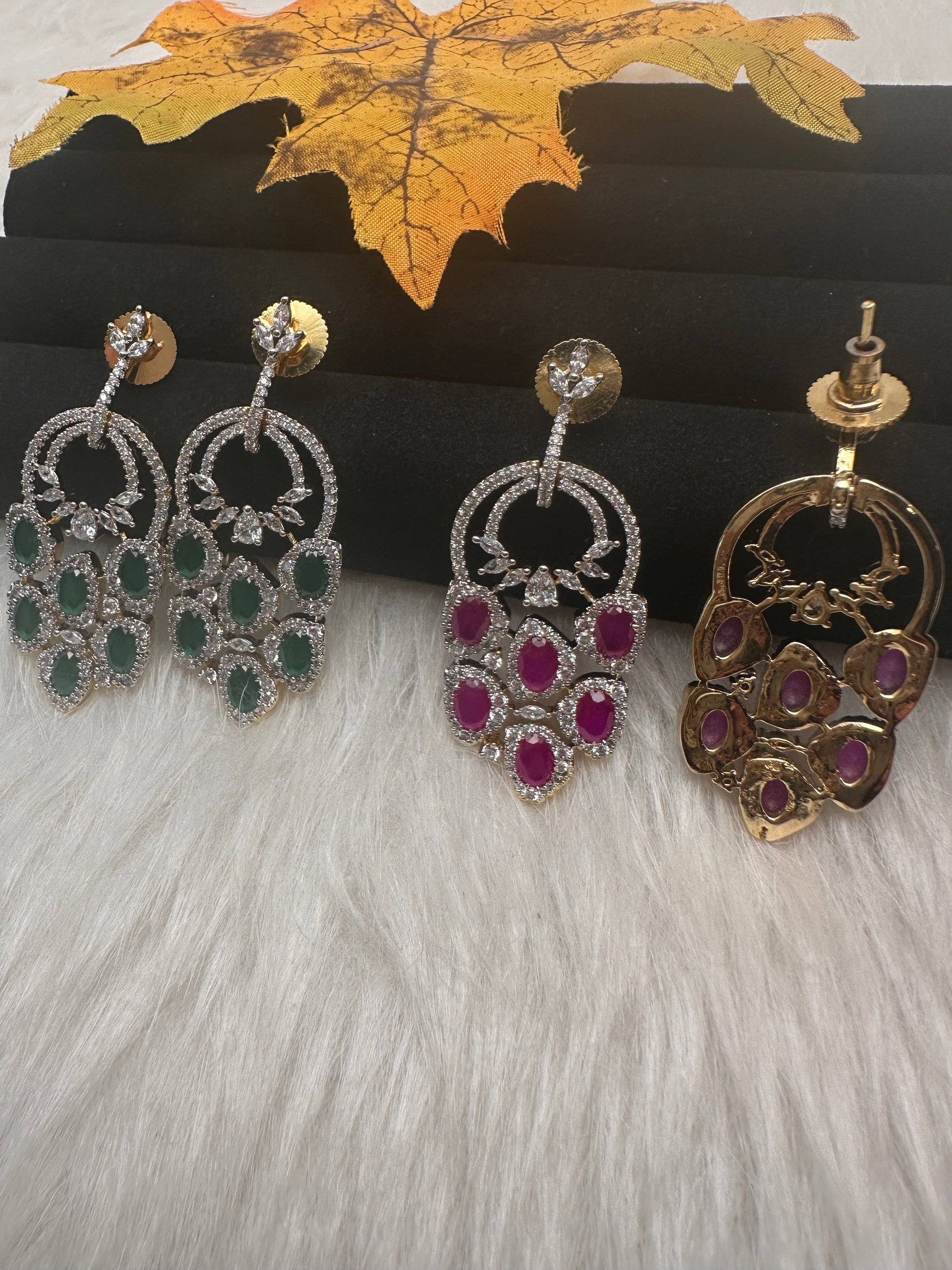 AD  Color Stone Statement Earrings - Red