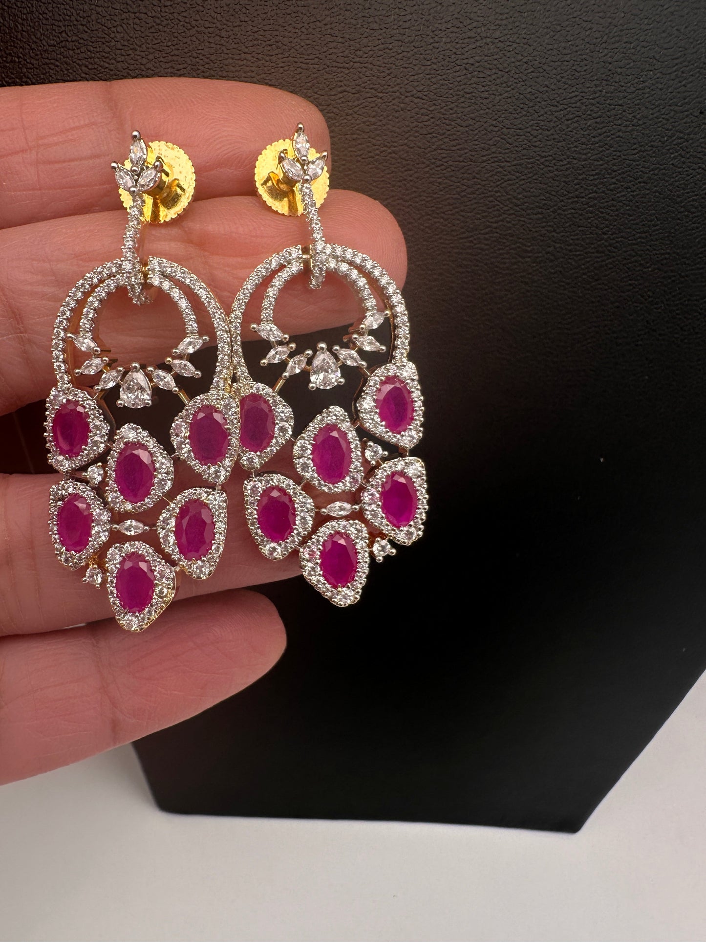 AD  Color Stone Statement Earrings - Red