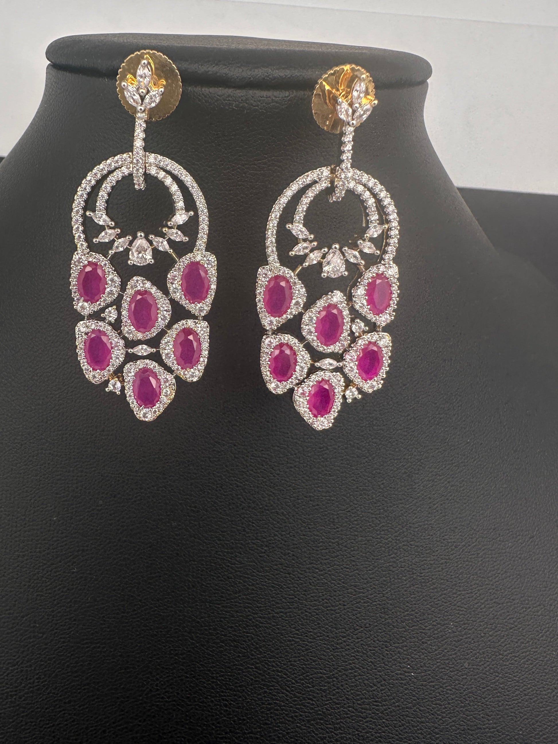 AD  Color Stone Statement Earrings - Red