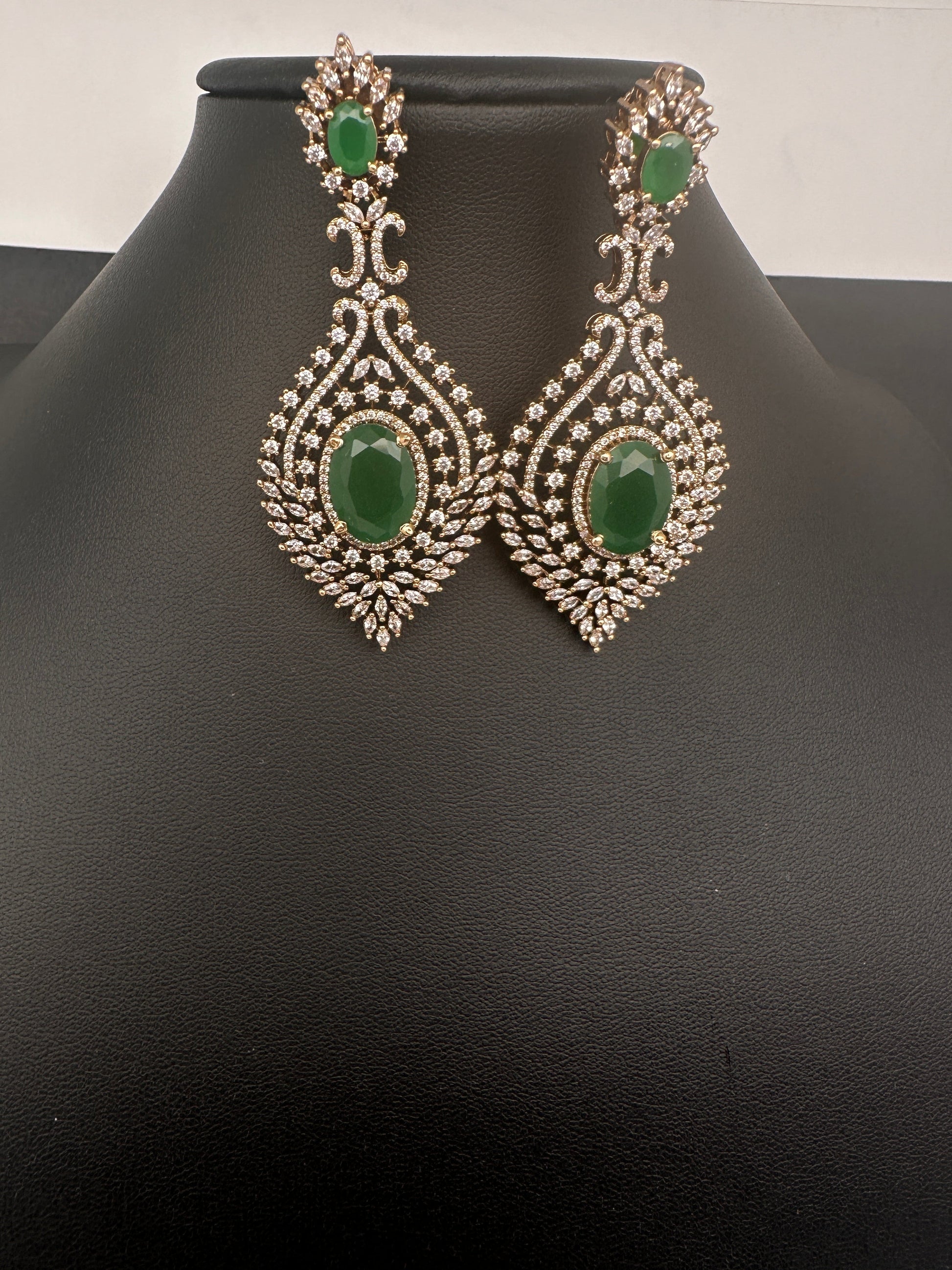 AD  Victorian Color Stone Statement Earrings - Green