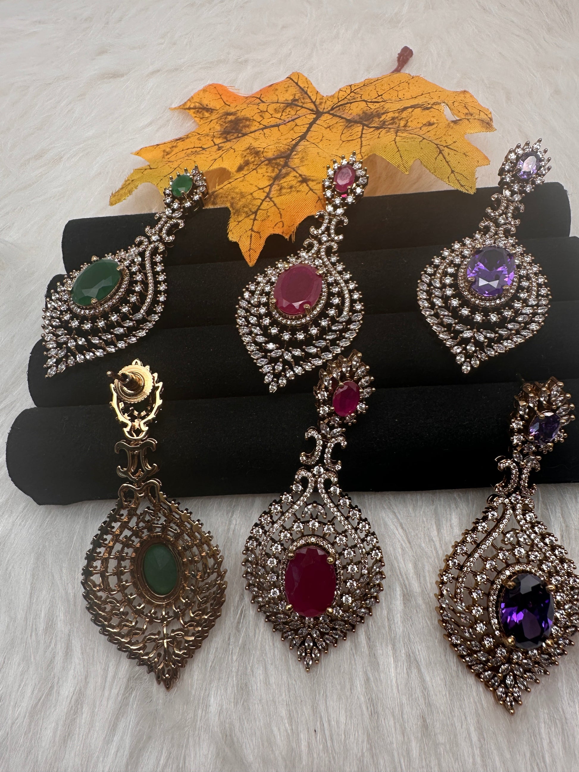 AD  Victorian Color Stone Statement Earrings - Green