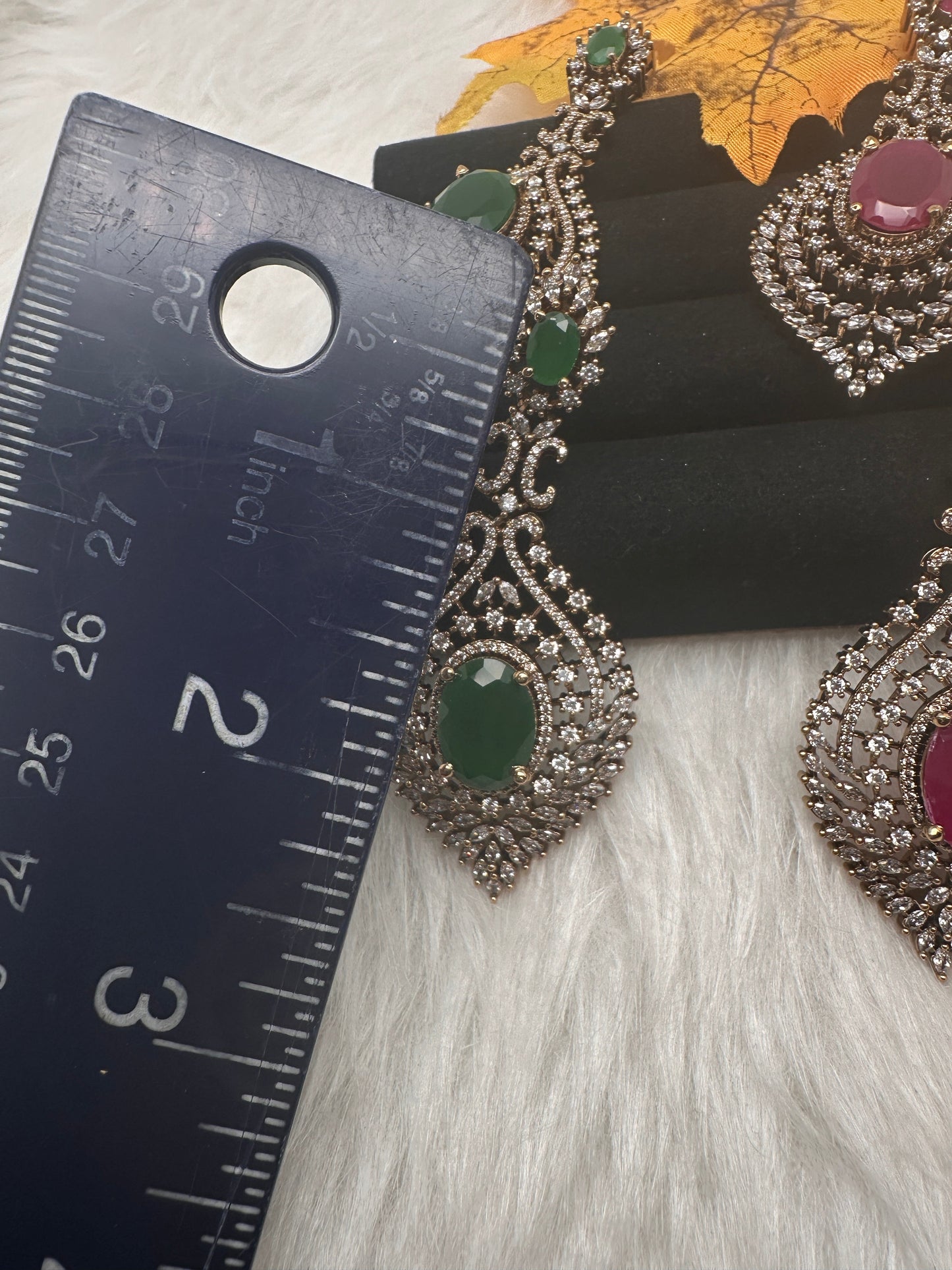 AD  Victorian Color Stone Statement Earrings - Green