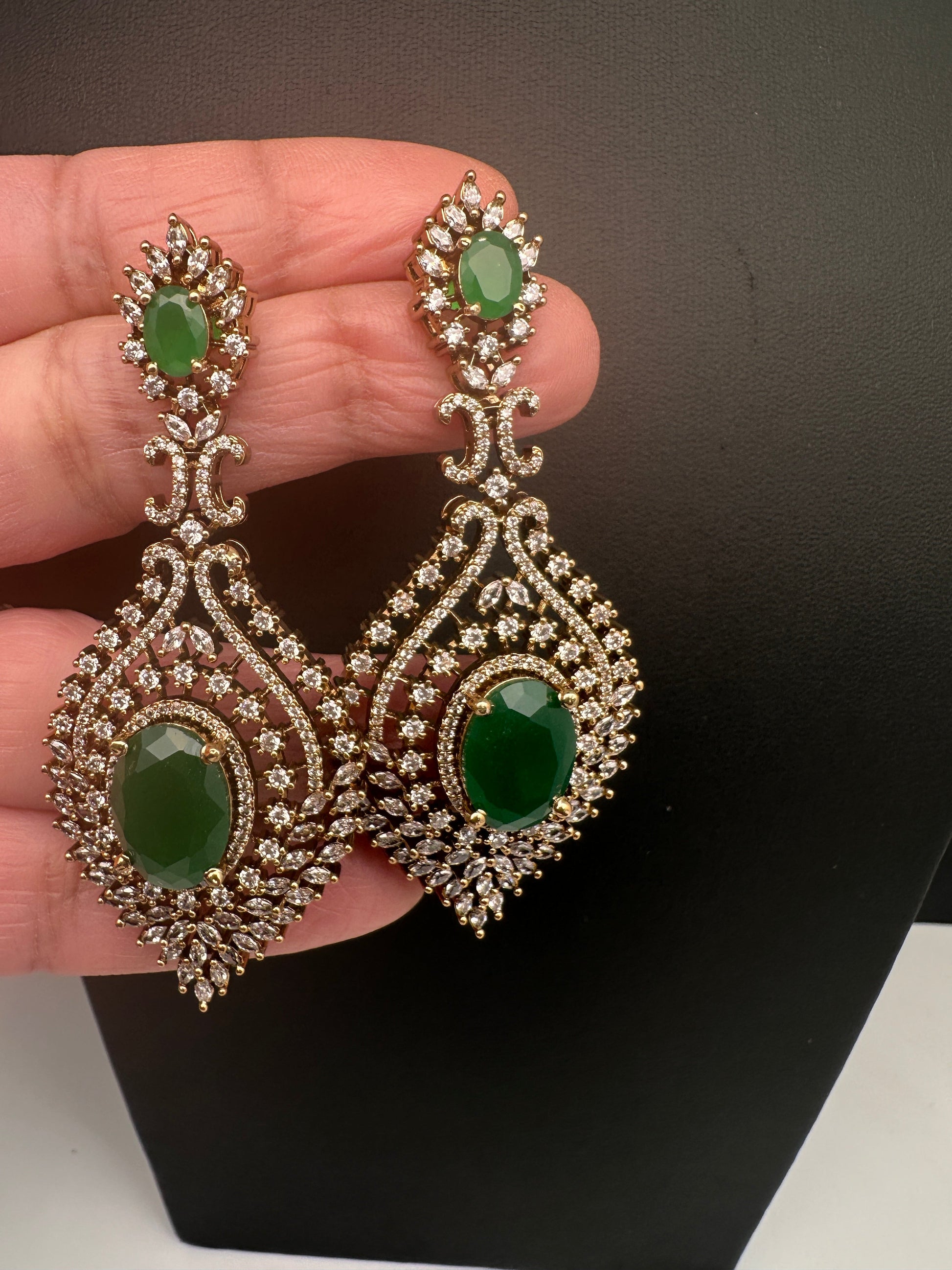 AD  Victorian Color Stone Statement Earrings - Green