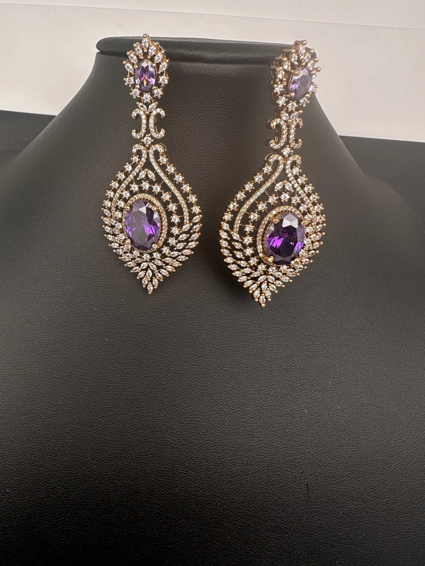 AD  Victorian Color Stone Statement Earrings - Purple