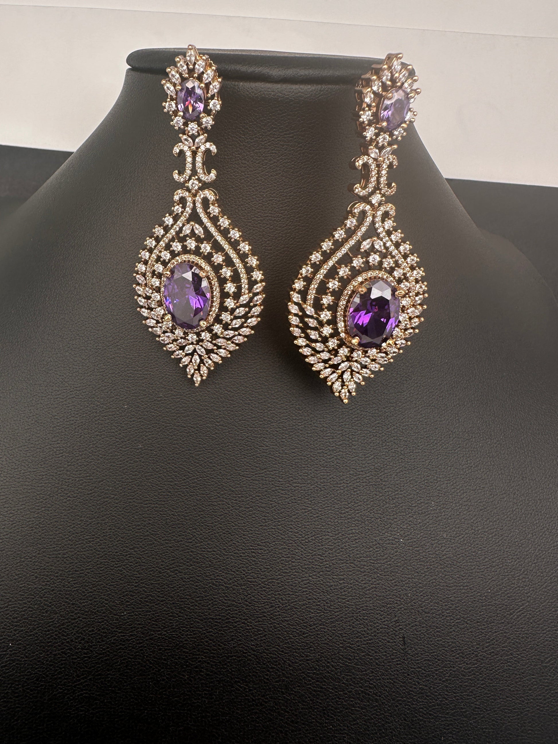 AD  Victorian Color Stone Statement Earrings - Purple