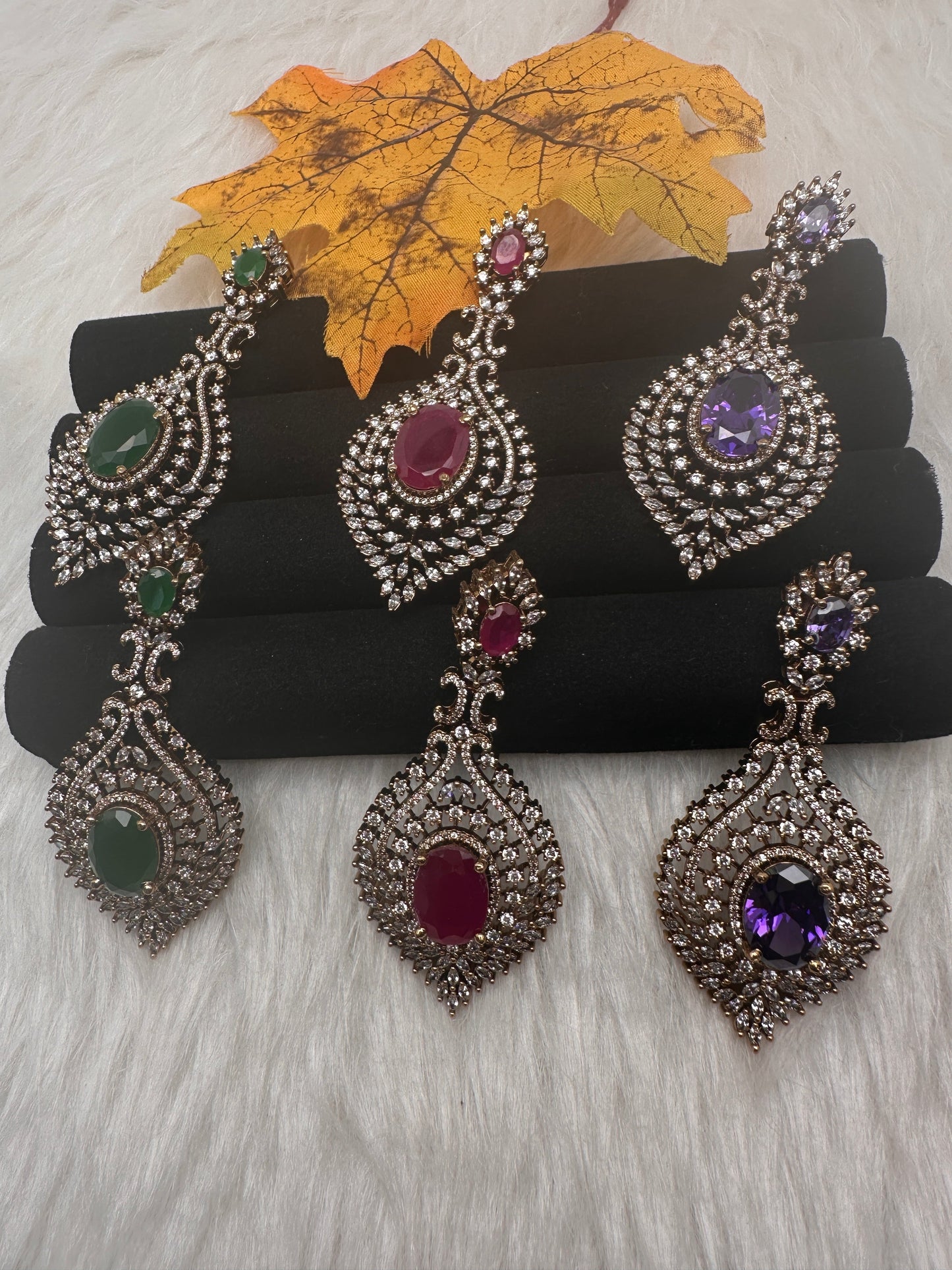 AD  Victorian Color Stone Statement Earrings - Purple