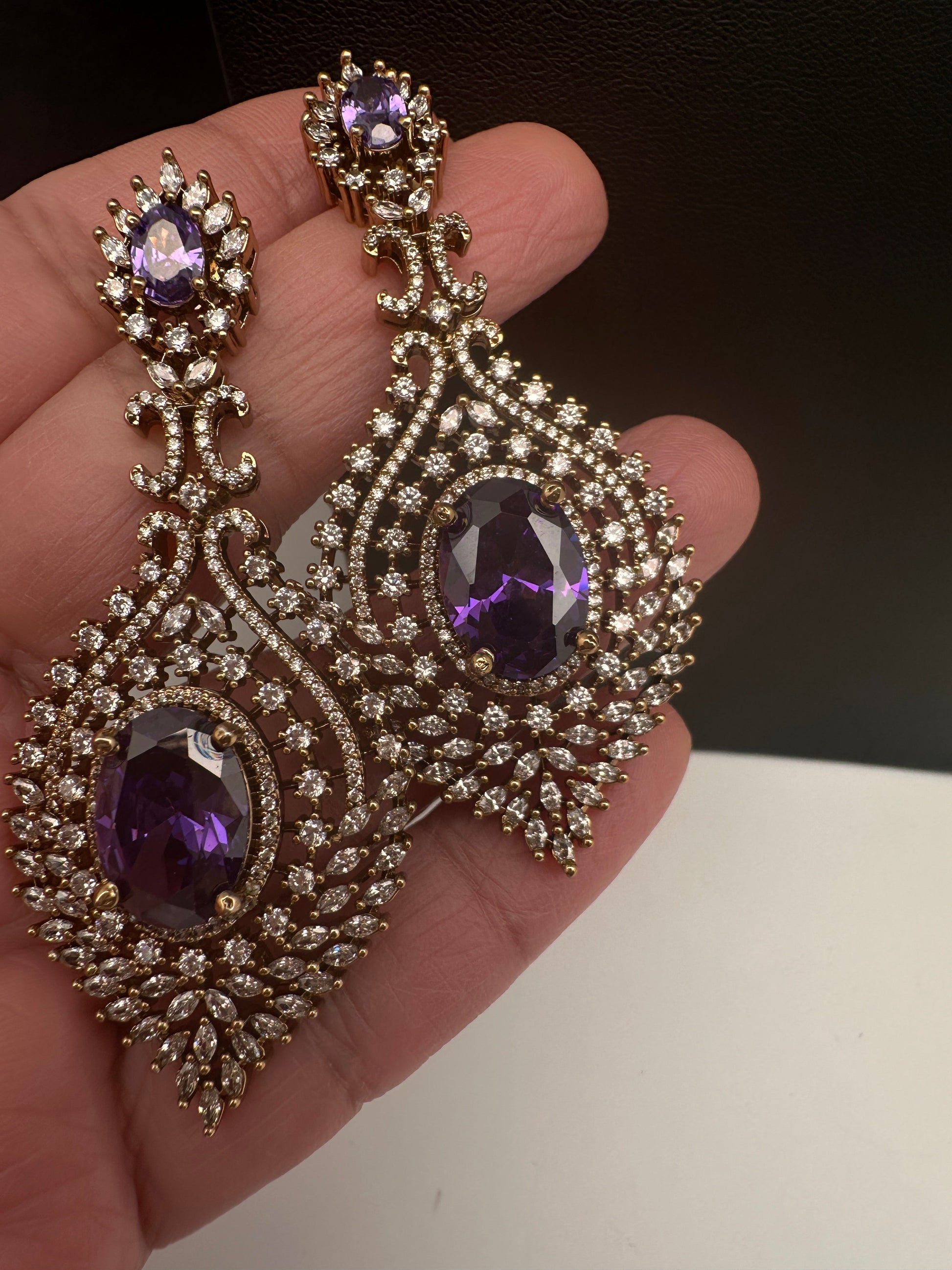 AD  Victorian Color Stone Statement Earrings - Purple