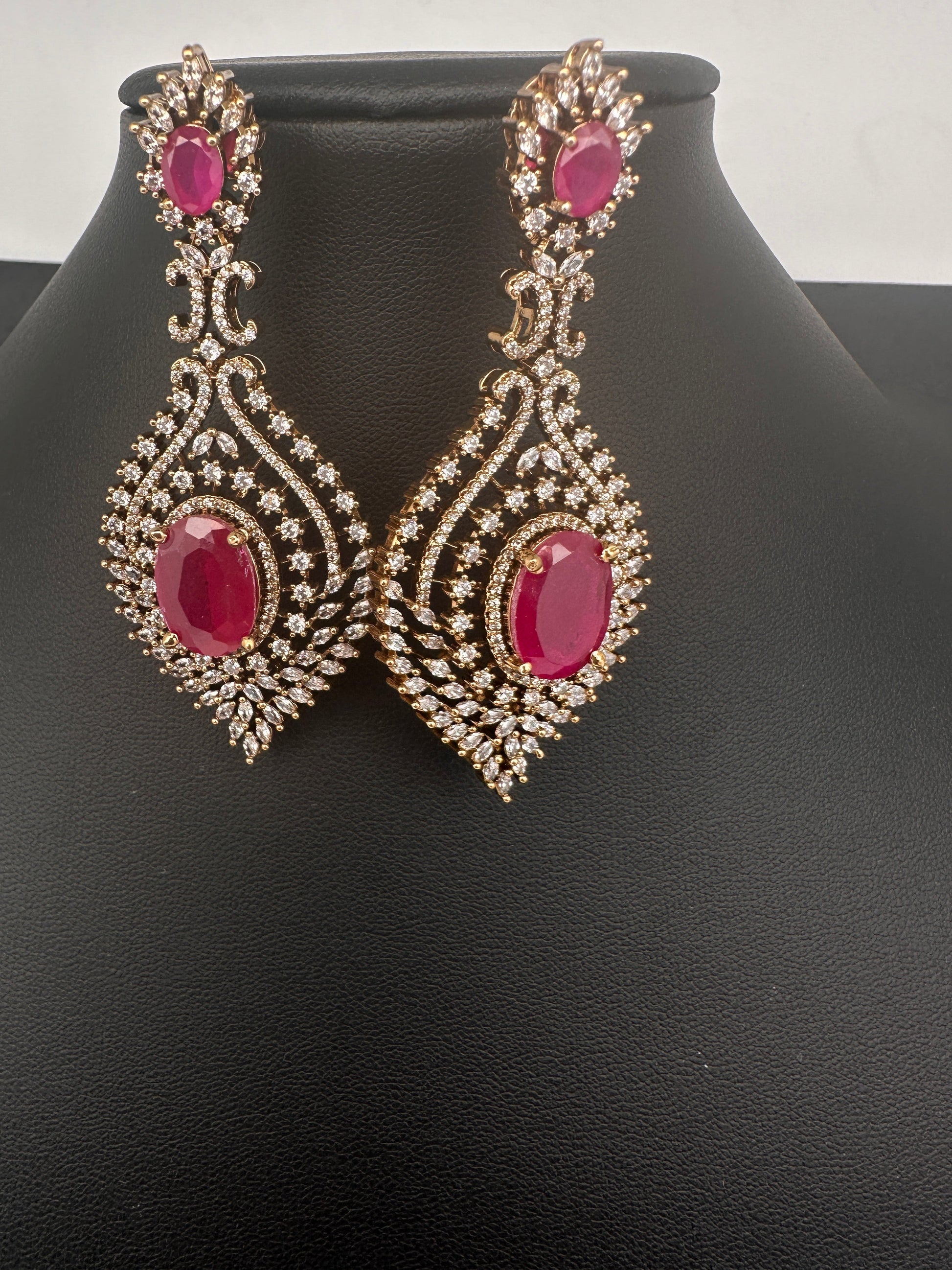 AD  Victorian Color Stone Statement Earrings - Red