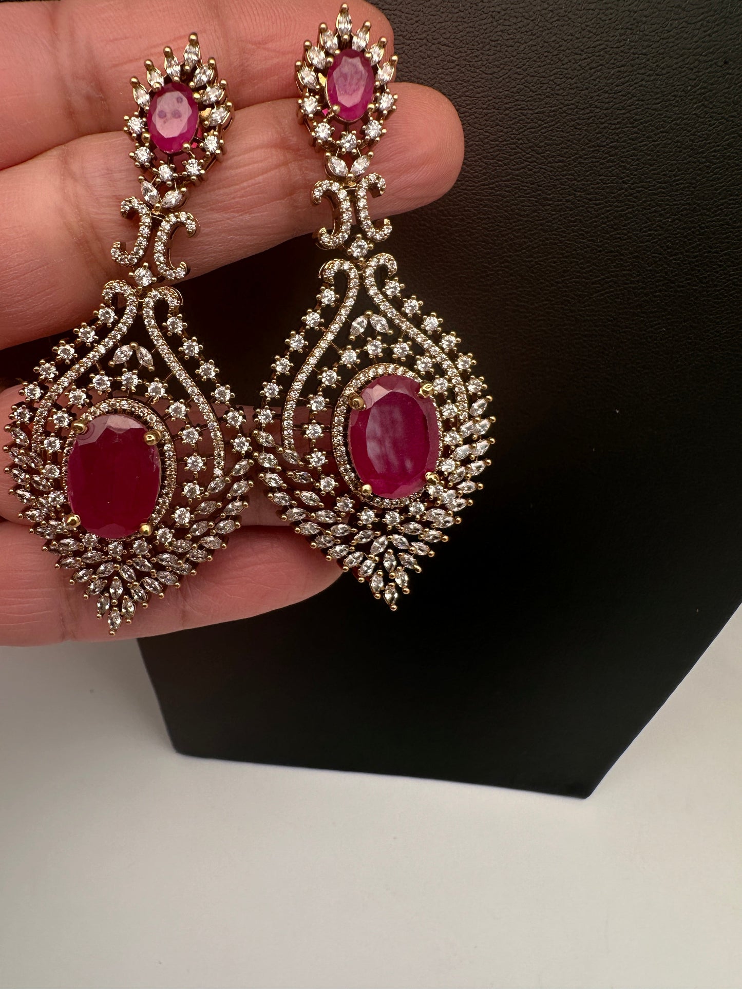 AD  Victorian Color Stone Statement Earrings - Red