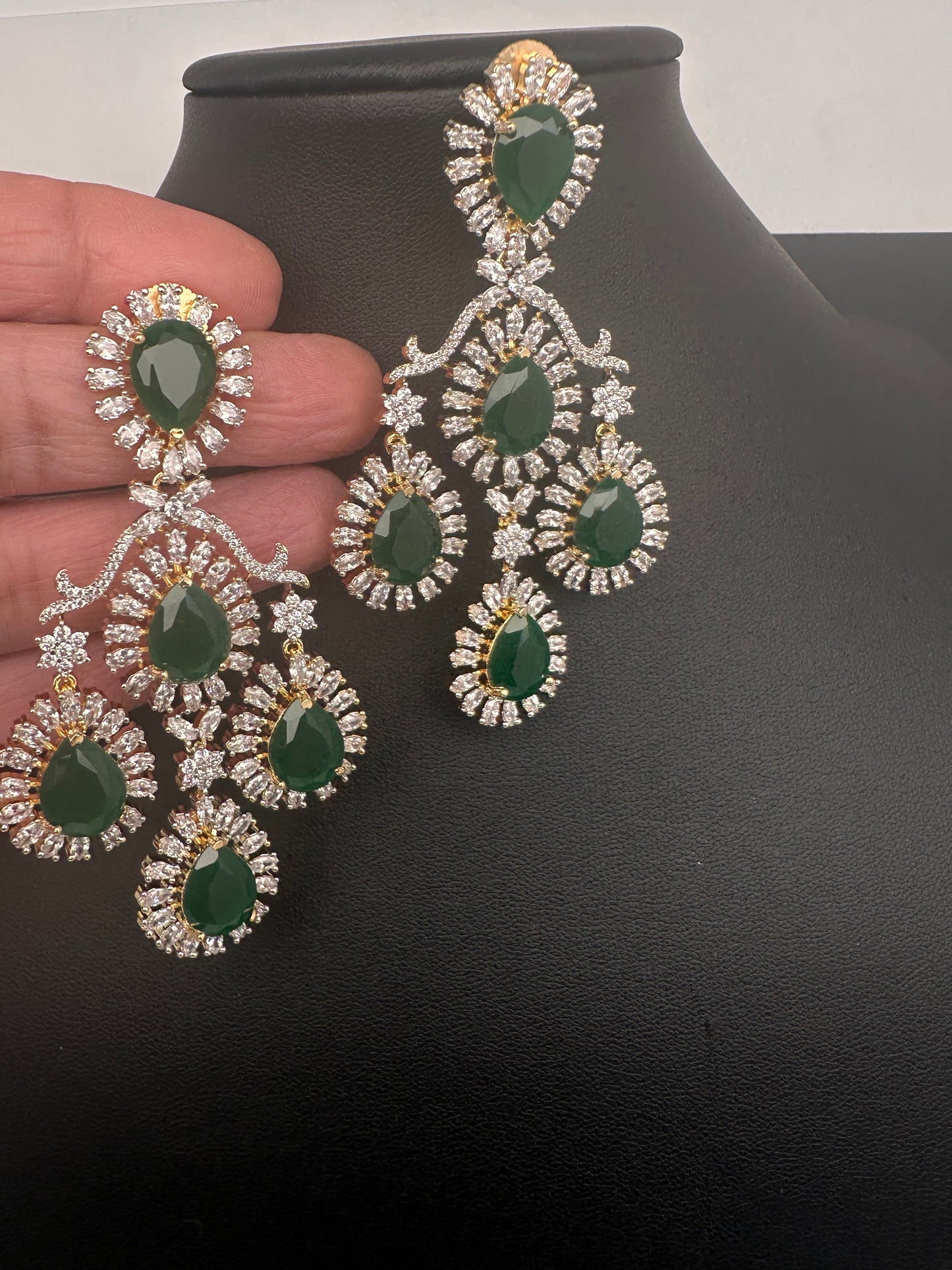 AD  Color Stone Statement Earrings - Green