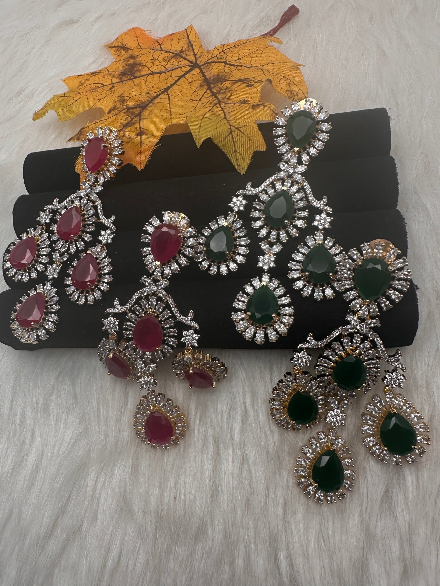 AD  Color Stone Statement Earrings - Green