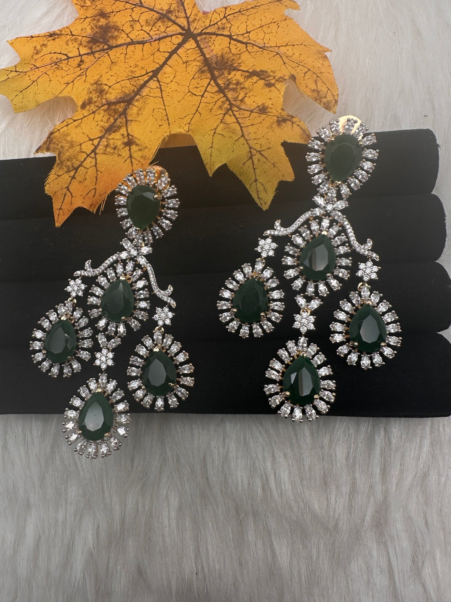 AD  Color Stone Statement Earrings - Green
