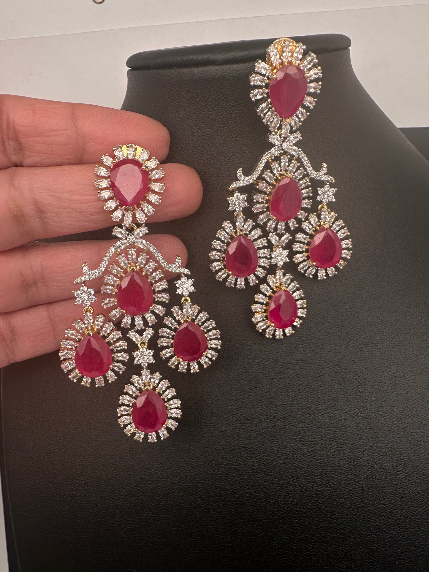 AD  Color Stone Statement Earrings - Red