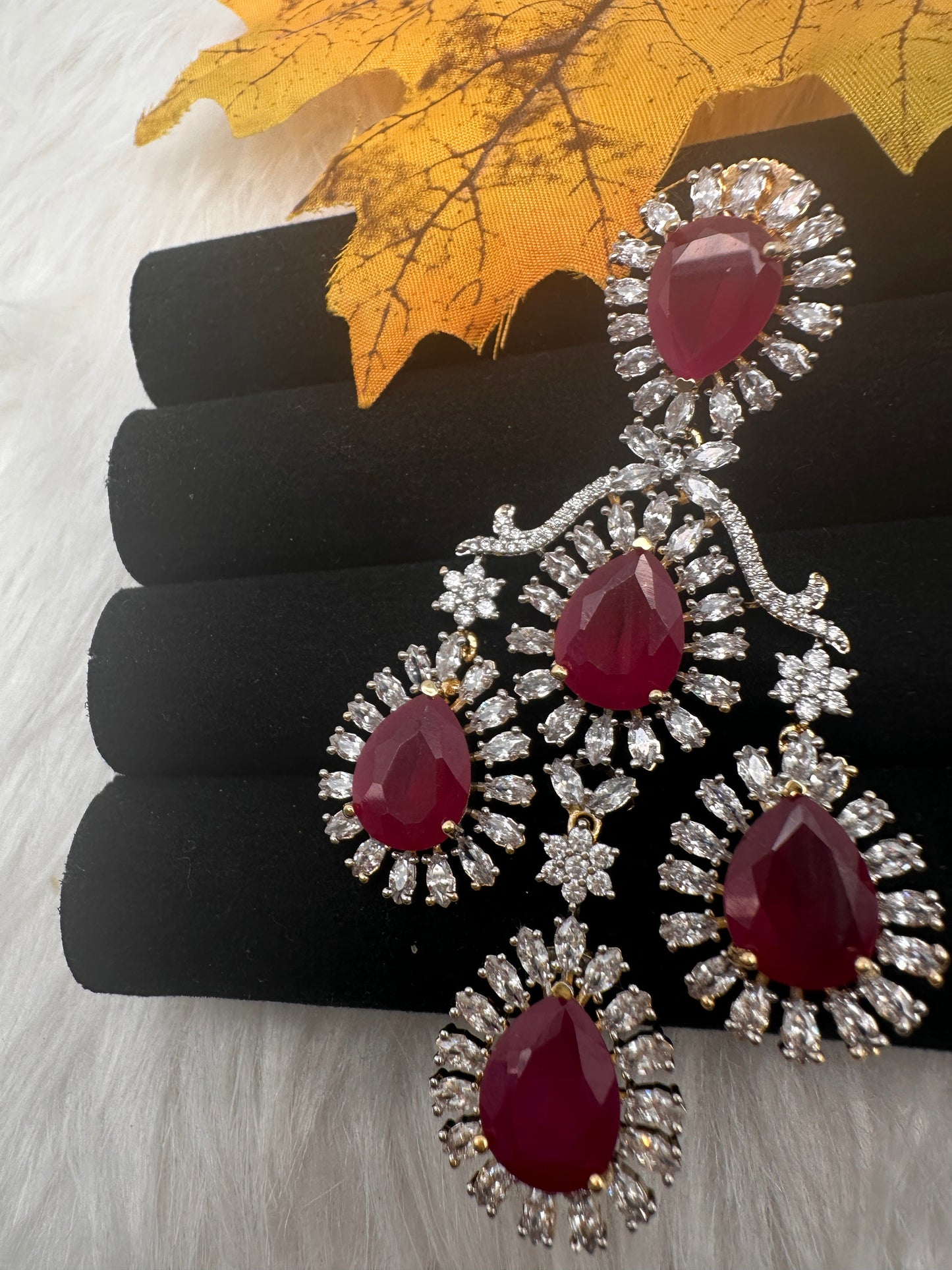 AD  Color Stone Statement Earrings - Red