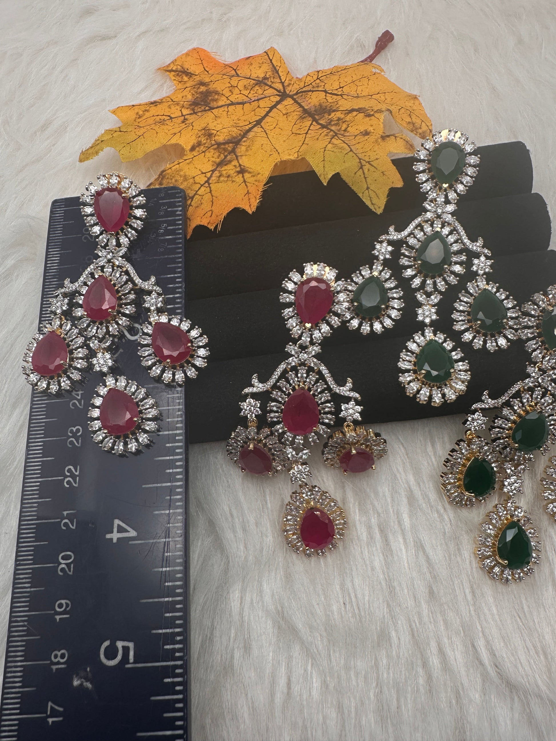 AD  Color Stone Statement Earrings - Red