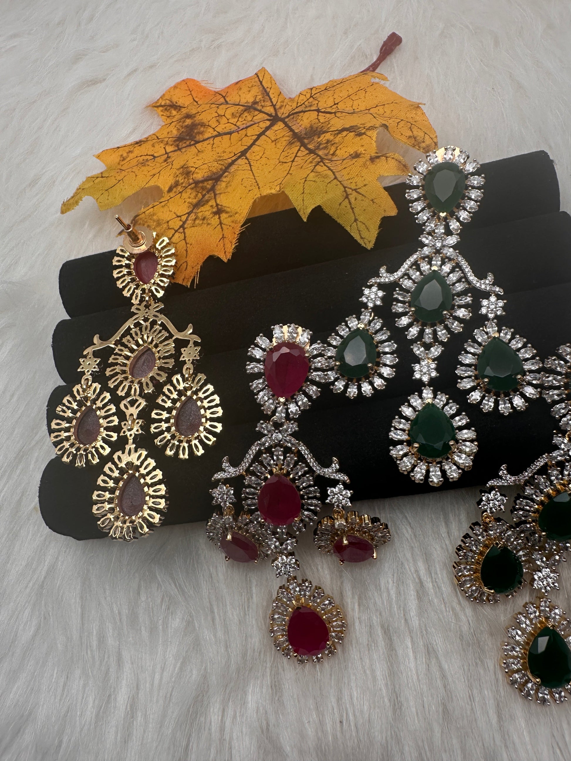 AD  Color Stone Statement Earrings - Red