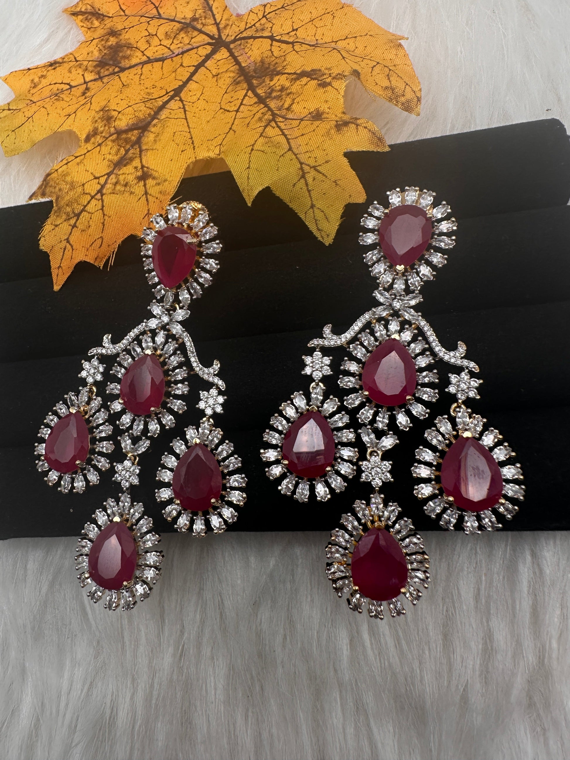 AD  Color Stone Statement Earrings - Red