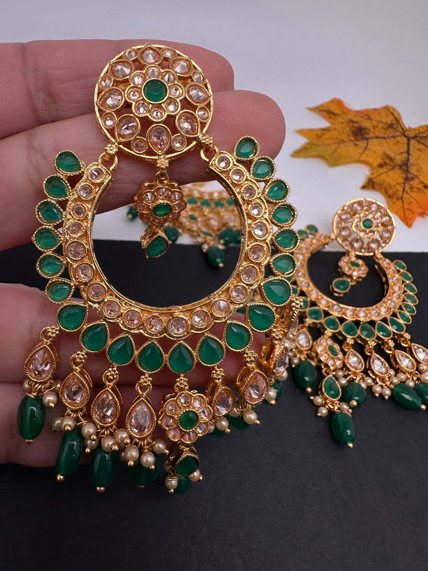 Polki Green Statement Earrings - 