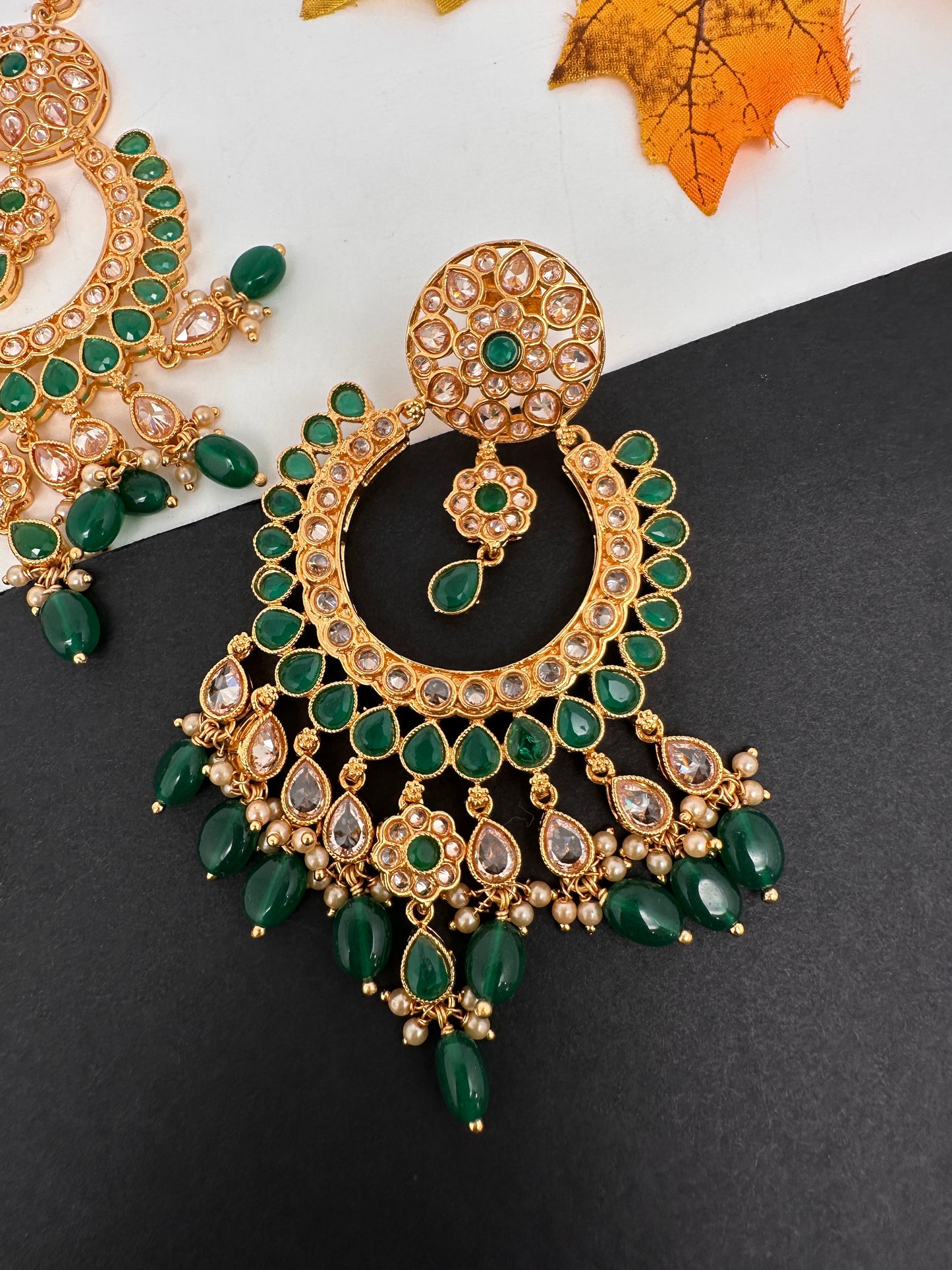 Polki Green Statement Earrings - 