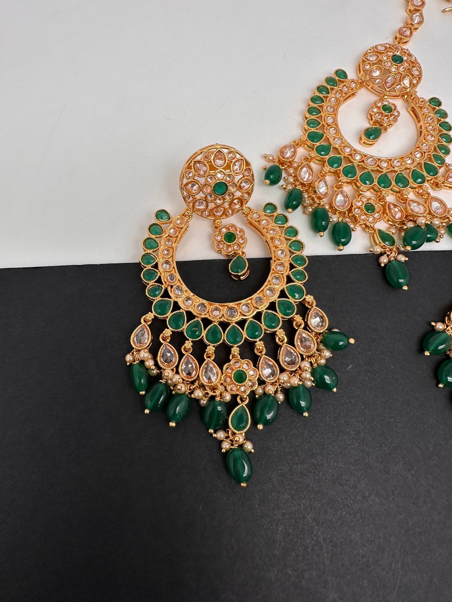 Polki Green Statement Earrings - 