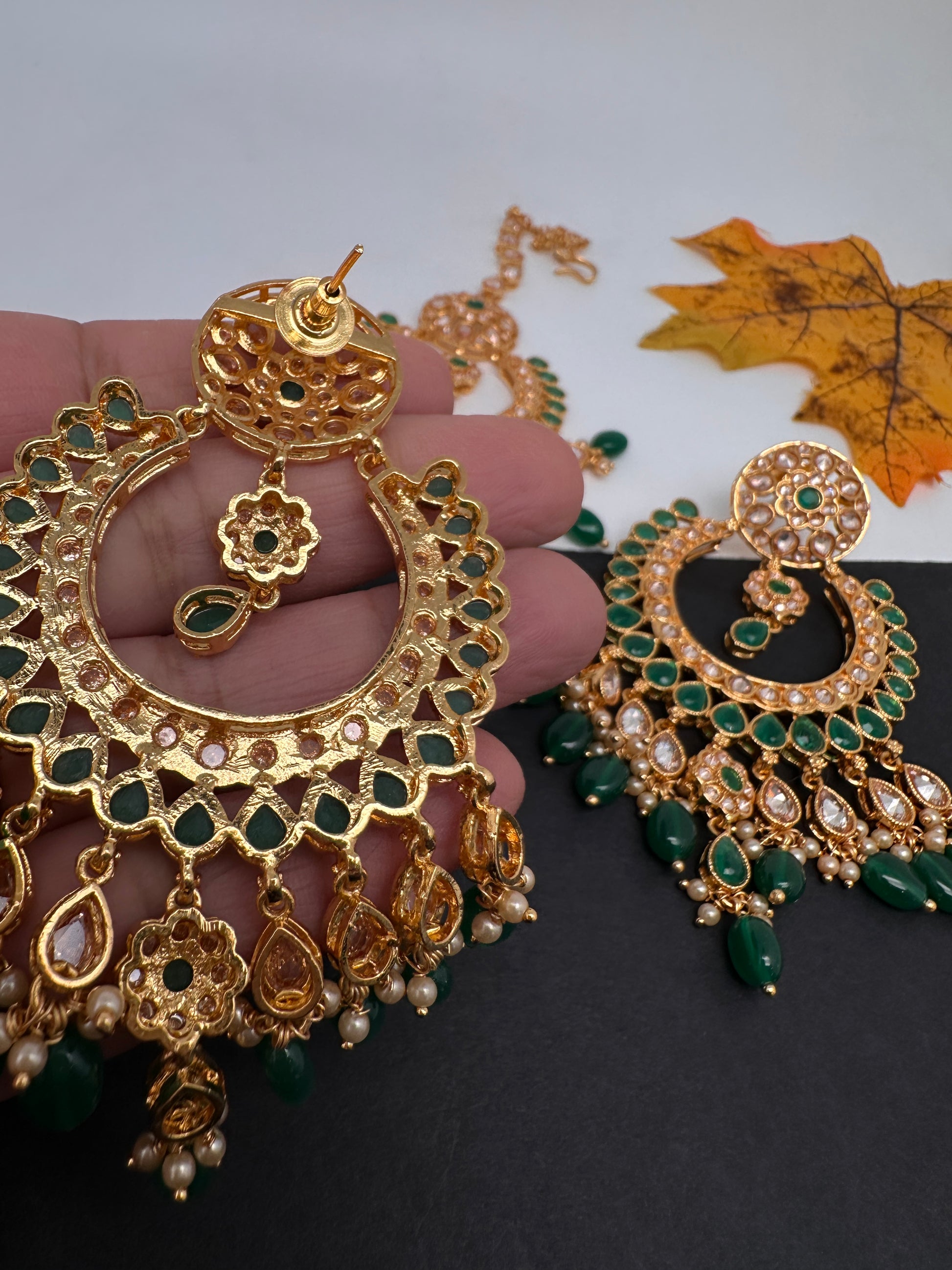 Polki Green Statement Earrings - 