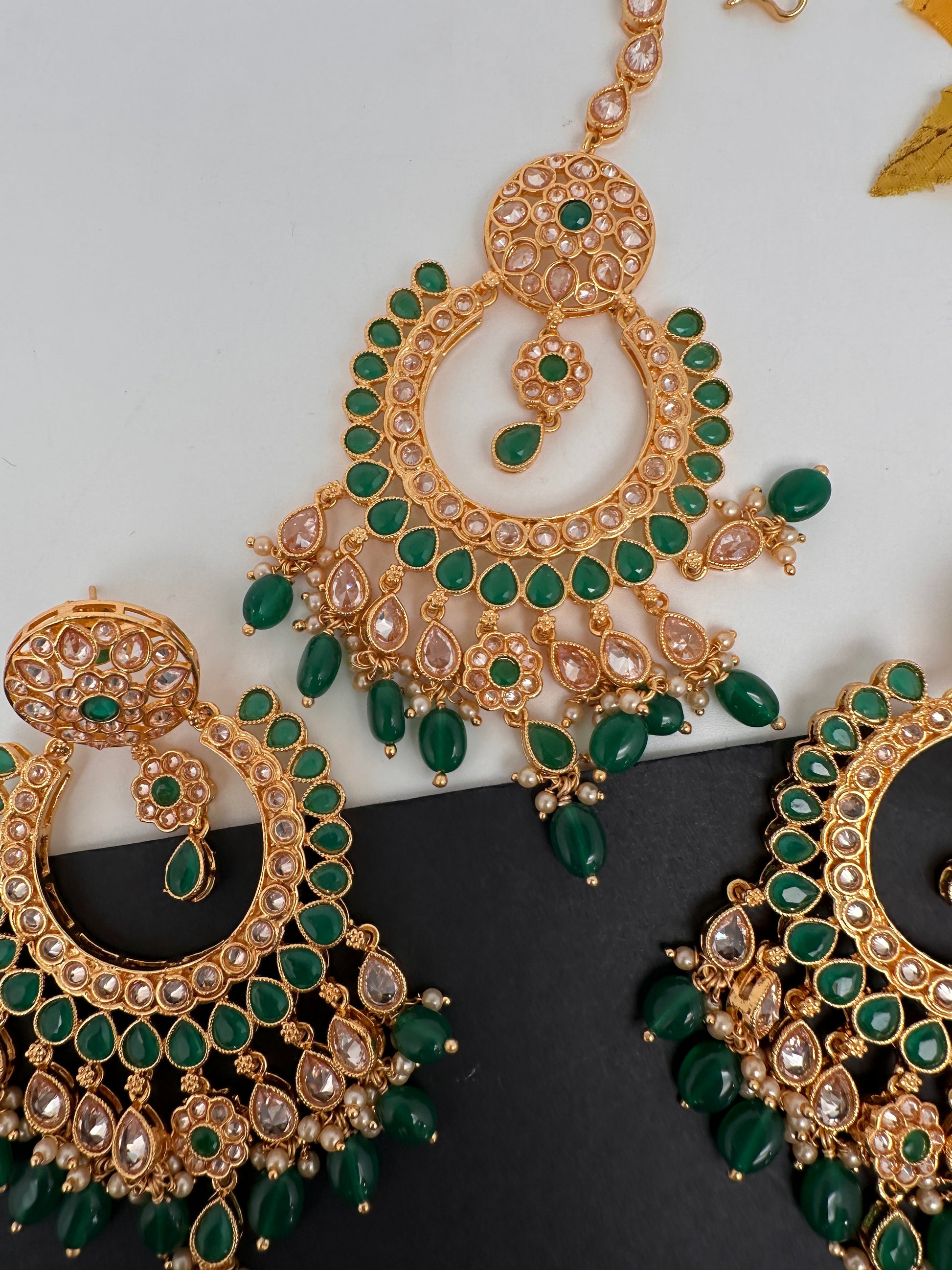 Polki Green Statement Earrings - 
