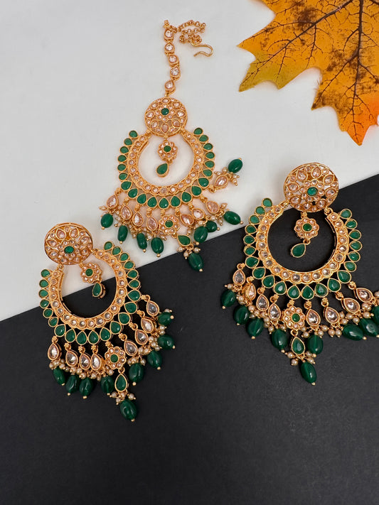 Polki Green Statement Earrings - 