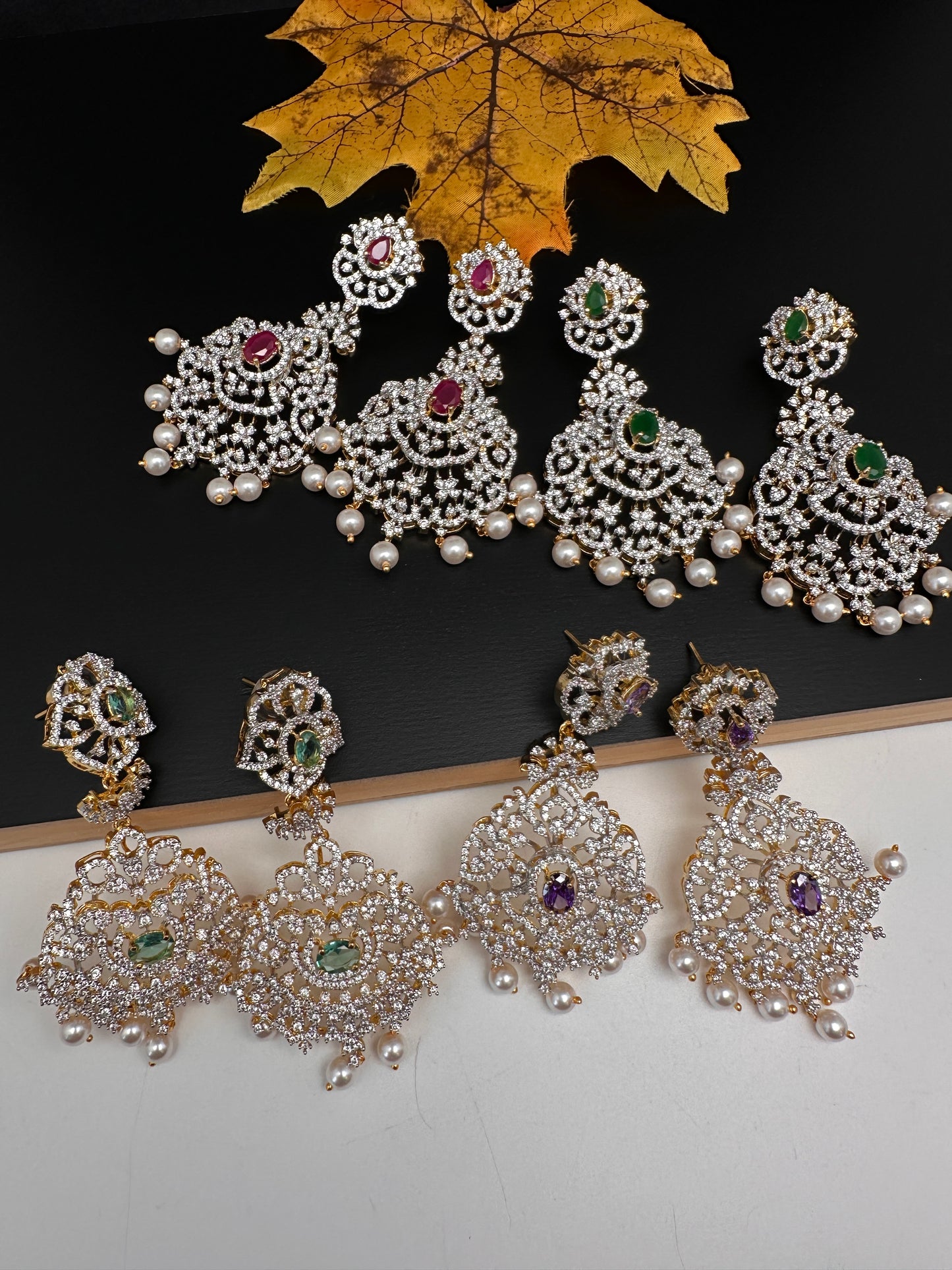 AD  Color Stone Statement Earrings - Green