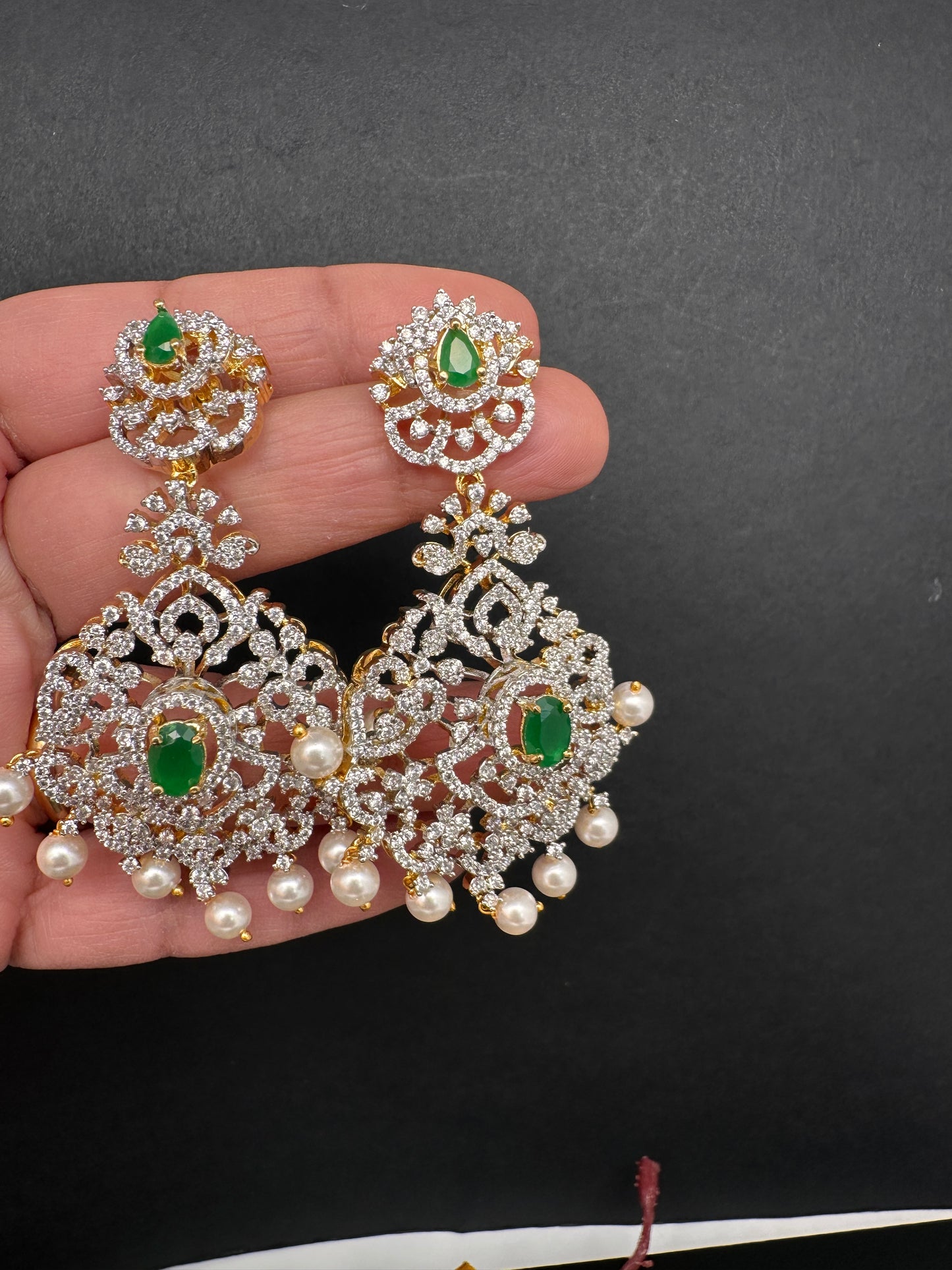 AD  Color Stone Statement Earrings - Green